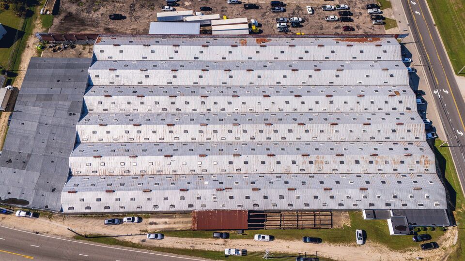 Aerial view of a big-box distribution centre