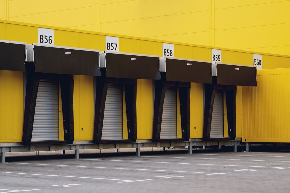 Loading bays with yellow dock doors